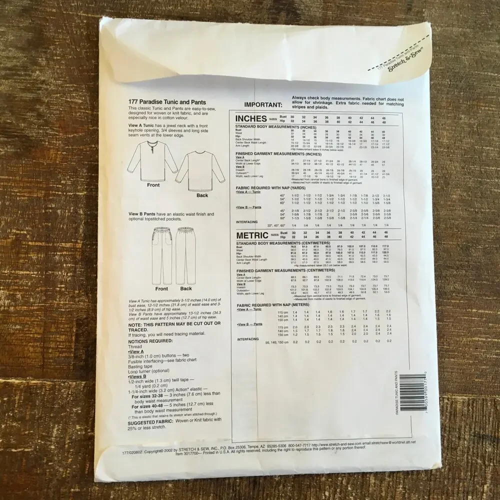Stretch & Sew Sewing Pattern 177 Retro Paradise Tunic Pants 32-48 UNCUT Vacation